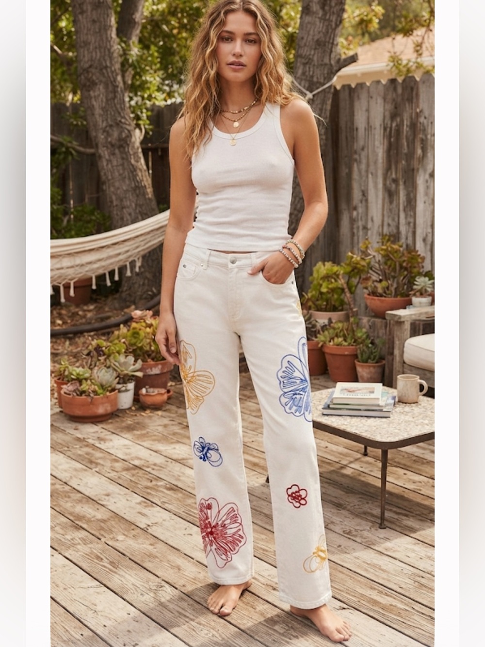 Vintage Escada Floral Embroidered Straight-Leg Jeans Size 36